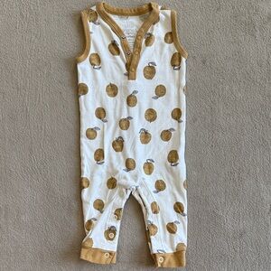 Little Planet Sleeveless Romper with Brown Apple Print
